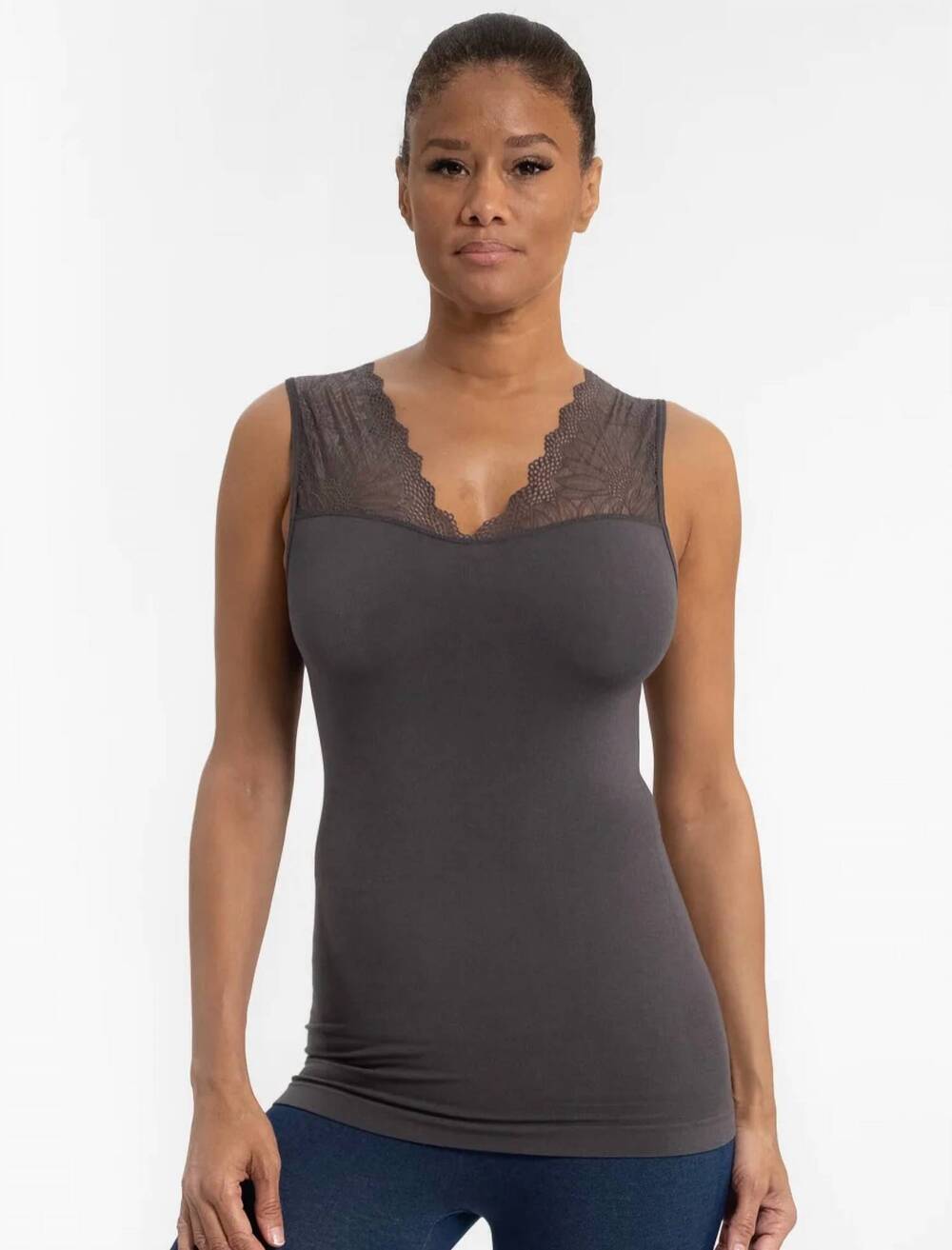 NEW ELIETIAN shoulder lace reversible tank in gray